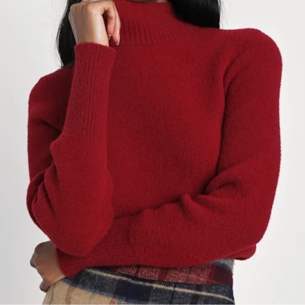 Lulu’s Endlessly Cozy Deep Red Turtleneck Sweater